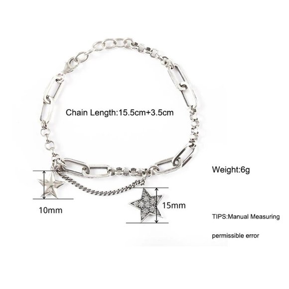*925 Sterling Silver Diamond Star Link Bracelet - Picture 12 of 12